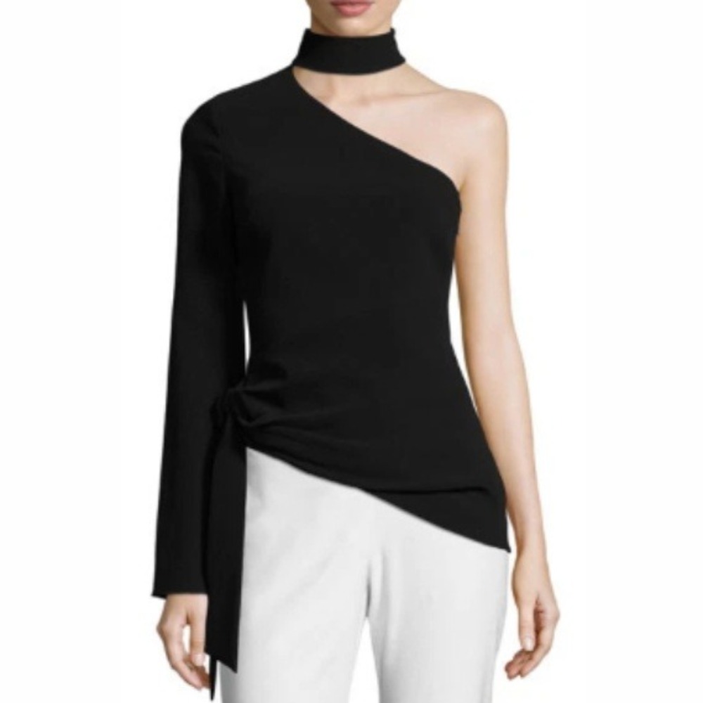 NWT Cinq a Sept Briah Top One Shoulder Blouse Side Tie Halter‎ Black Size 2